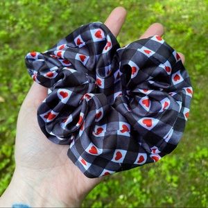 Oversized Silk Black & White Plaid Scrunchie